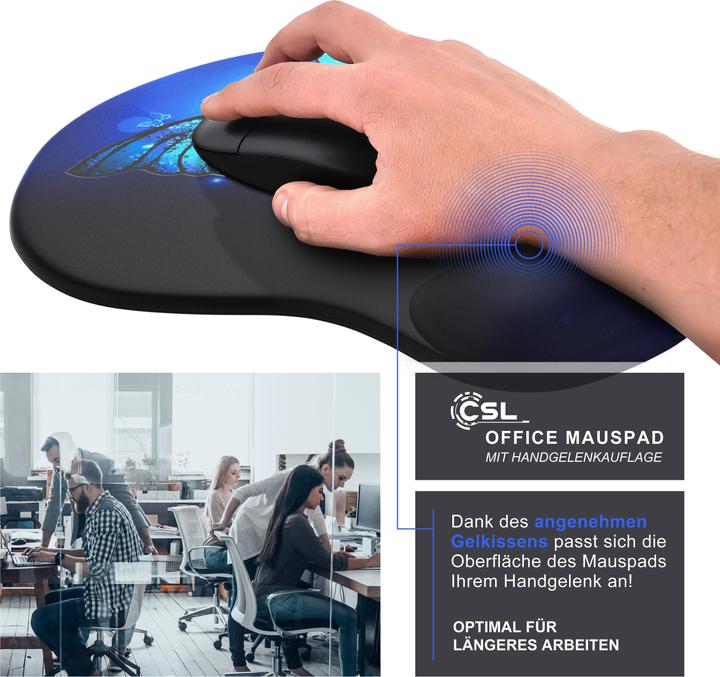 Image du produit CSL Tapis de souris avec coussinet en gel & repose-poignets, tapis de souris confort Office, butterfly