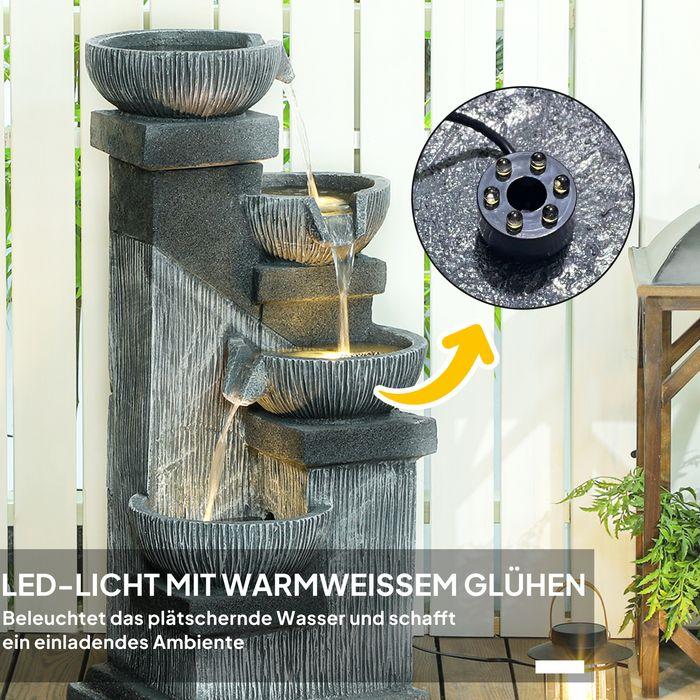 Actual product image Swisshandel24 Springbrunnen Kunstharz mit LED Beleuchtung Pumpe Steinoptik 38x36x85 cm Grau