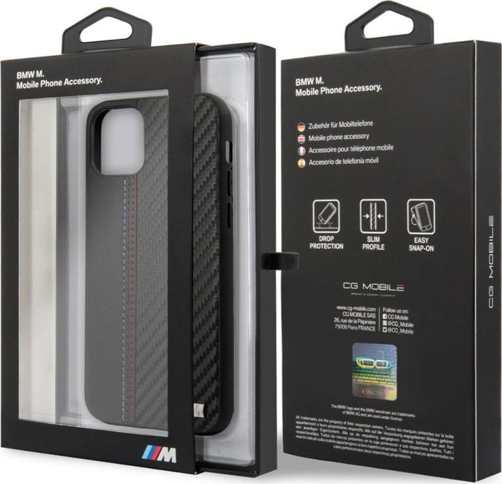 Actual product image BMW M Hard Case PU Carbon Tricolour Stitch for Apple iPhone 12 mini - black (Apple iPhone 12 mini)