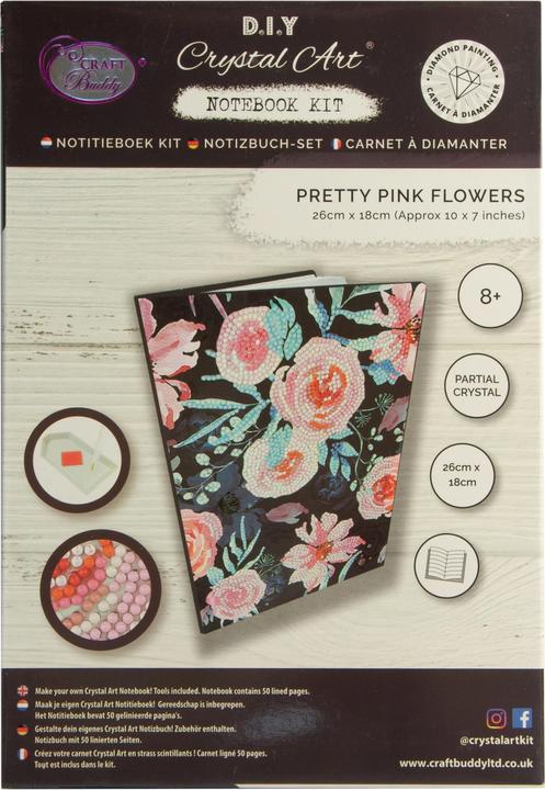 Actual product image Craft Buddy Pretty pink flowers, crystal art notebook