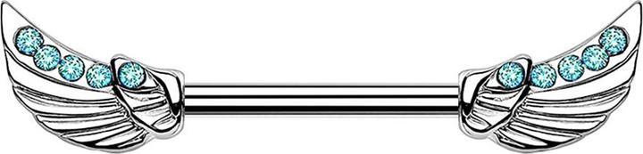 Produktbild Star Piercing Barbell silber Engelsflügel Kristall aqua (Chirurgenstahl 316L, Messing)