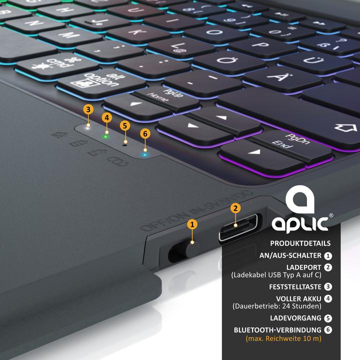 Produktbild Aplic Bluetooth Tablet Tastatur für iPad Pro 12,9 Zoll Gen 3 + 4, 500 mAh Akku, Keyboard mit Case (DE)
