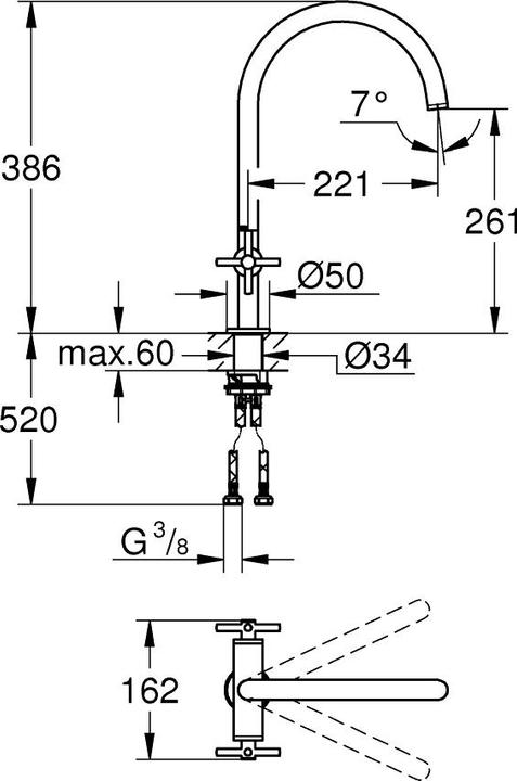 Nährwerte und Zutaten Grohe Zweigriff-Spültischbatterie ATRIO 1/2" C-Auslauf su-st
