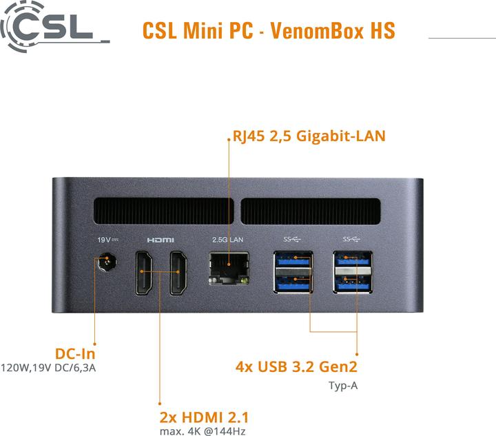 Produktbild CSL VenomBox HS (AMD Ryzen 7 8845HS, 32 GB, 1000 GB, Radeon 780M)