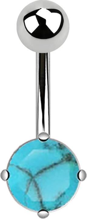 Image du produit Star Piercing Banane argentée avec pierre turquoise ronde (Minéral, sans laiton, Acier chirurgical 316L)