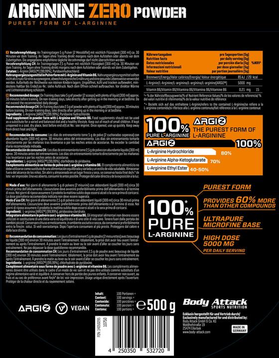 Image du produit Body Attack Arginine Zero (sachet de 500g) (Neutre, 1 pcs, 500 g)