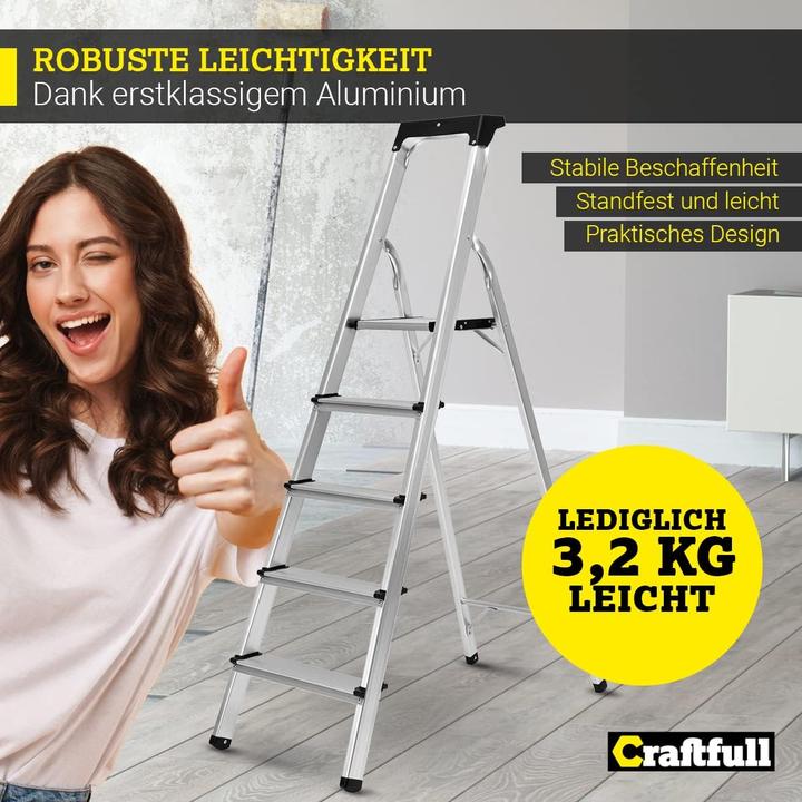 Image du produit Craftfull 5-stufige Stehleiter CF-133B mit Ablage, klappbar (Échelle à plate-forme, 94.50 cm)