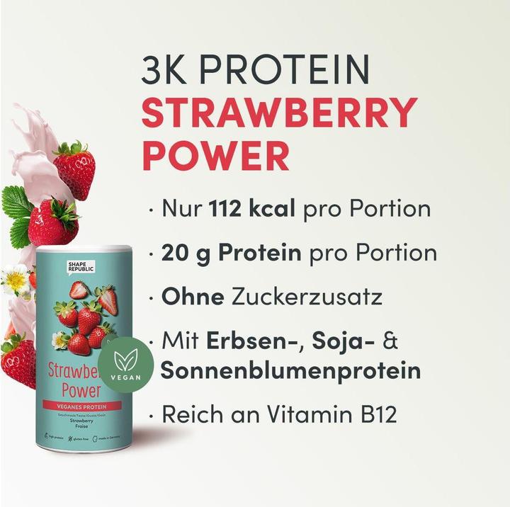 Produktbild Shape Republic 3K Protein vegan Erdbeere 420 g (Erdbeere, 1 Stk., 420 g)