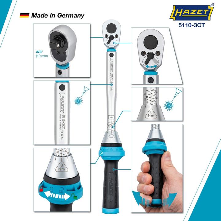 Actual product image HAZET Torque wrench 5110-3CT ∙ Nm min-max: 10 - 60 Nm ∙ Tolerance: 3% ∙ Square, solid 10 mm (3/8 in… (3/8", 10 Nm, 60 Nm)