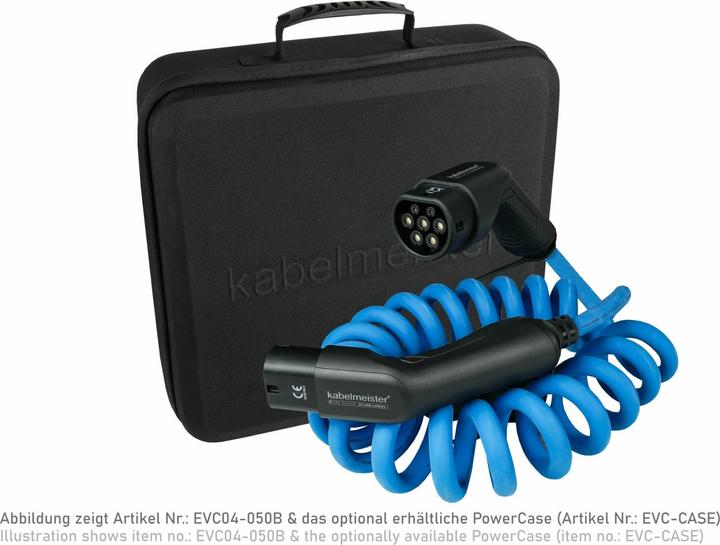 Produktbild Kabelmeister E-Auto-Spiralladekabel, Typ 2 Stecker an Buchse, 16 A, 5 m, blau (Typ 2, 11 kW, 16 A, 5 m)