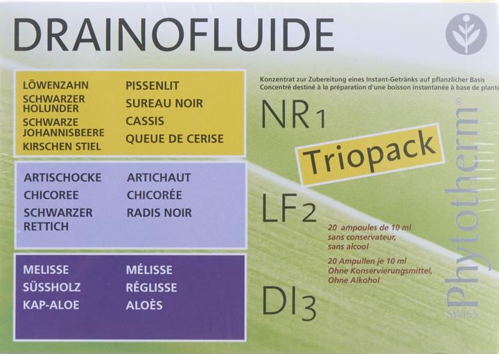 Nährwerte und Zutaten Drainofluid Drainofluide Ampullen Trio Niere-Leber-Darm (3 Stück, Flüssigkeit, 1095 g)