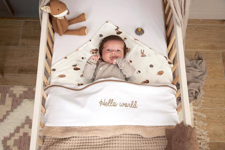 Actual product image Meyco Baby Hello World Bed Sheet Small - taupe (75 x 100 cm)