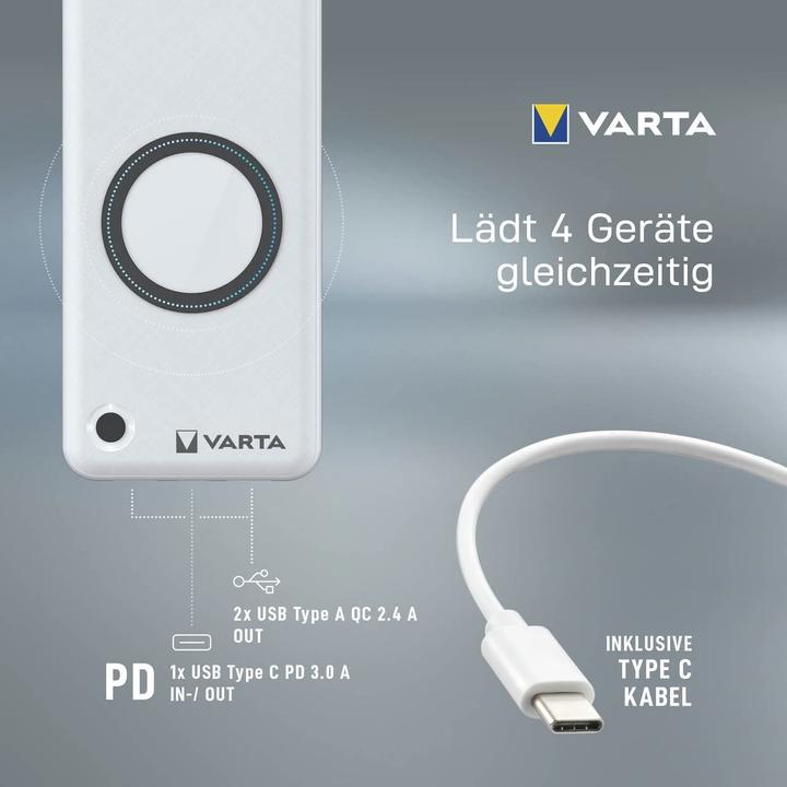 Produktbild Varta Wireless Power Bank + Ladekabel (20000 mAh, 20 W, 74.74 Wh)