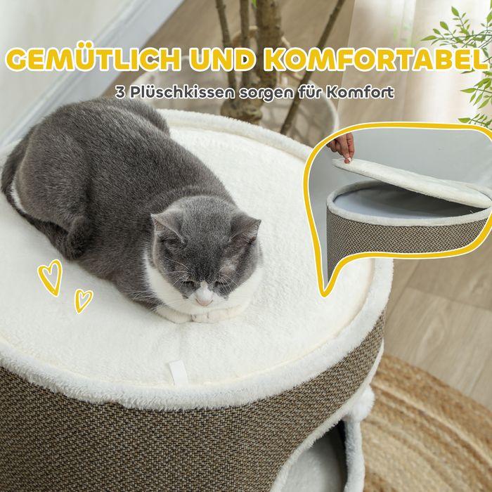 Produktbild Swisshandel24 Kratztonne, 69 cm hoch Katzentonne mit 2 Höhle, Kratzbaum für Katze bis 6 kg (69 cm, Kaffeebraun+Cremeweiss)