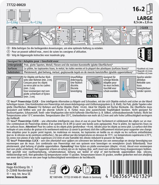 Valori nutrizionali e ingredienti tesa Tappetini adesivi in velcro Powerstrips (7.20 kg)