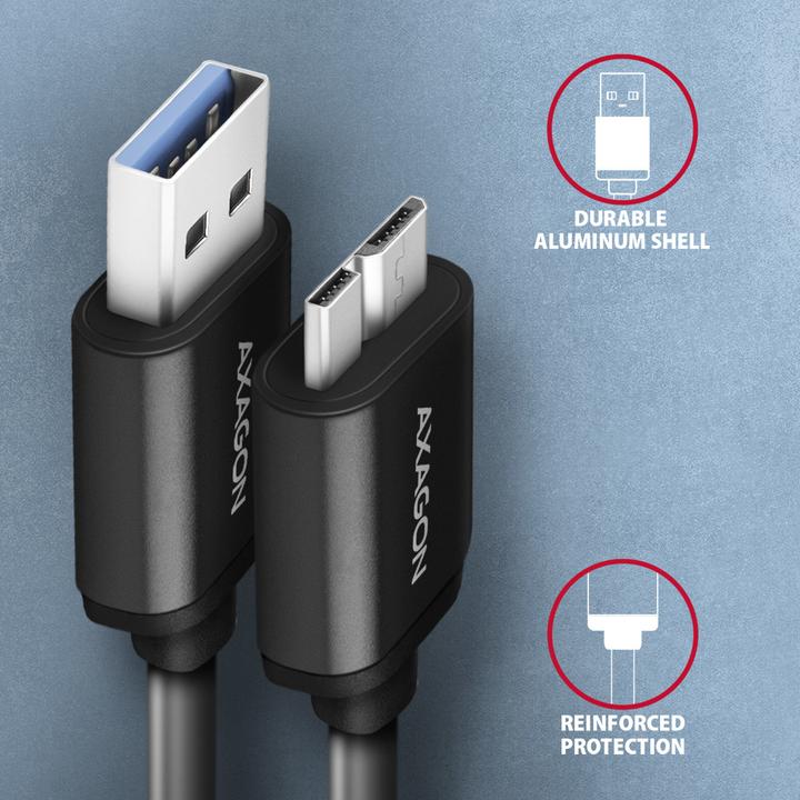 Image du produit Axagon BUMM3-AM10AB Câble Micro-B USB vers USB-A 3.2 Gen 1 (1 m, USB 3.2 Gen 1)