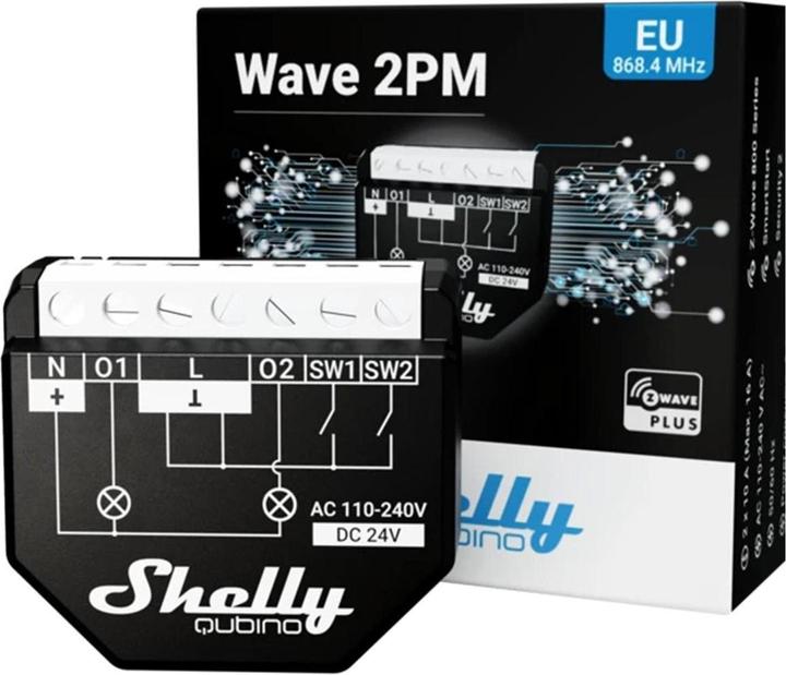 Actual product image Shelly ALREZWE W 2PM - Qubino Wave 2PM Relay 16A 2 channel (Switch actuator)