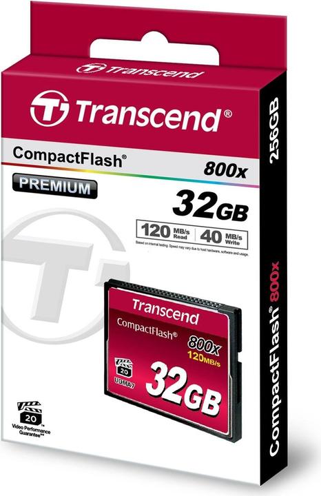 Produktbild Transcend Premium CompactFlash 32GB Card R120MB/s VGP 20 MLC (32 GB, CF)