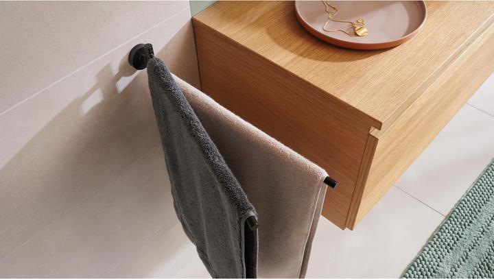 Actual product image tesa MOON BLACK two-arm towel rail incl. adhesive solution without drilling