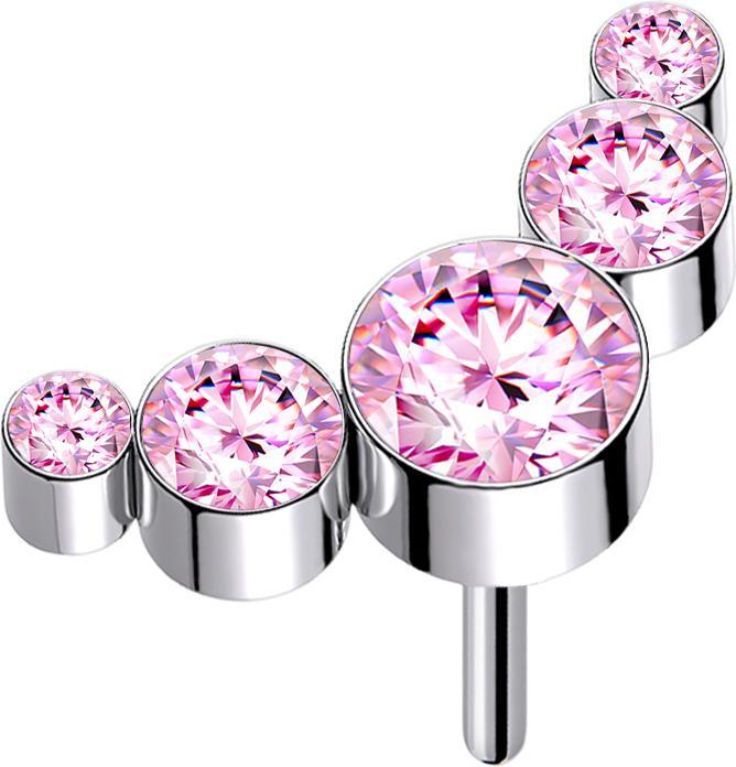 Produktbild Star Piercing Threadless silber fünf Kristalle pink (ohne Messing, Titan G23)