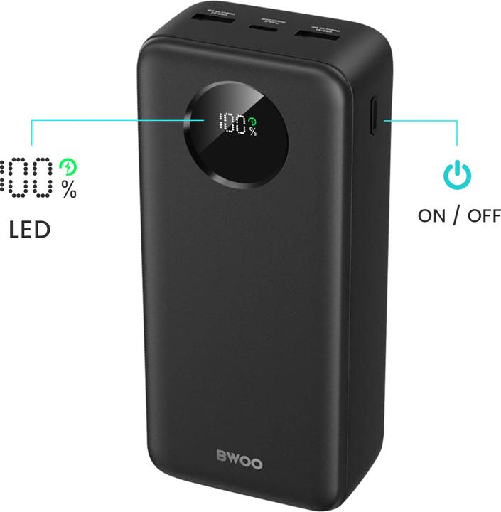 Actual product image Bwoo Power bank 22,5W 30000 mAh power bank with LCD screen, black (30000 mAh, 20 W, 20 Wh)