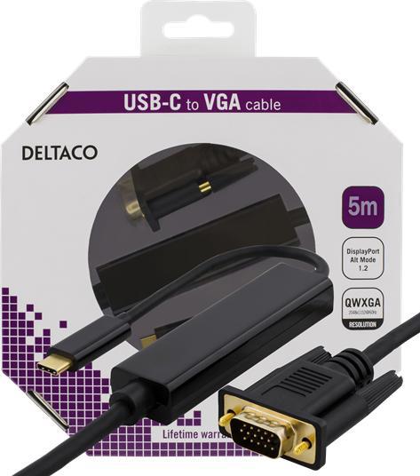 Immagine prodotto Deltaco USBC-1089-K adattatore cavo video USB Type-C VGA (D-Sub) Nero (VGA, USB-C, 500 cm)