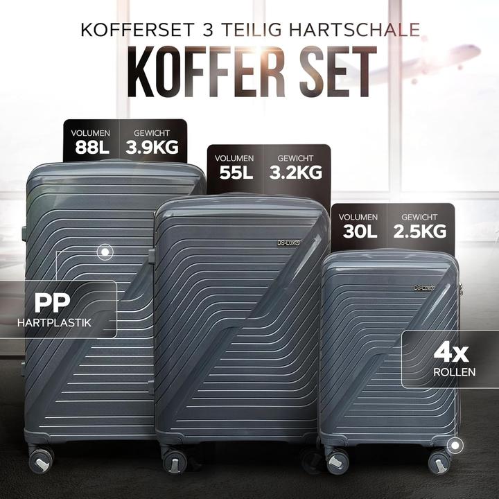 Immagine prodotto DS-Lux Set di valigie rigide da 3 pezzi (88 l, Bagaglio a mano (fino a 50 litri), M (50 - 90l))