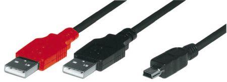 Image du produit Tecline Câble USB en Y, 2x USB St. A / 1x USB 5pin Mini St. B Pour une meilleure alimentation, par exemple (0.80 m, USB 2.0)