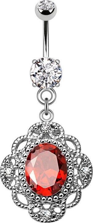 Image du produit Star Piercing Banane argent pendentif tribal design avec cristal ovale rouge (Acier chirurgical 316L, Laiton)