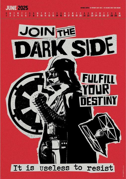 Actual product image Star Wars Dark Side Villains Collectors Edition 2025 A3 Wall Calendar