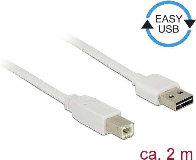 Produktbild Delock USB2.0-Kabel Easy A-B: 2m, weiss (2 m, USB 2.0)