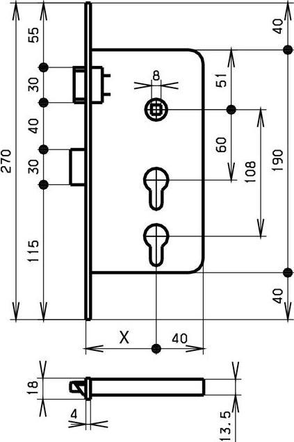 Actual product image Glutz Mortise locks with 2 cylinder cutouts 1204 (Mortise lock)