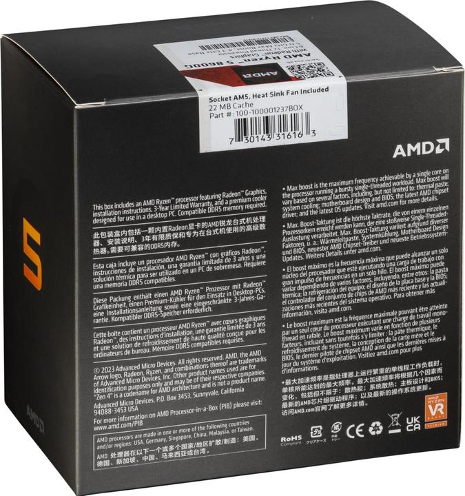 Image du produit AMD Ryzen 5 8600G (AM5, 4.30 GHz, 6 -Core)
