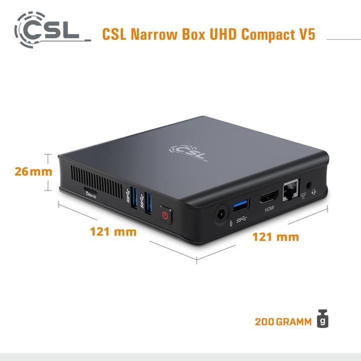 Actual product image CSL Mini PC Narrow Box Ultra HD Compact v5 (Intel Celeron N5100, 4 GB, 128 GB, Intel UHD Graphics)