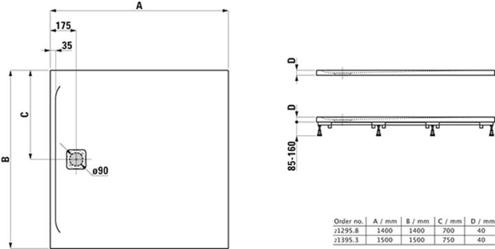 Immagine prodotto Laufen Piatto doccia PRO quadrat. Scarico laterale 1500x1500x40mm bianco ma