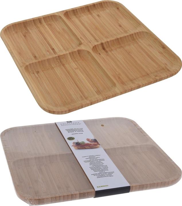 Actual product image Excellent Houseware SERVING PLATTER BAMBOO 4 COMP. 30X30CM