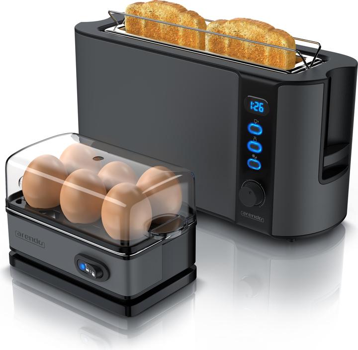 Immagine prodotto Arendo Set per la colazione, tostapane a 2 fessure lunghe con piano per il pane e scaldauova per 6 uova (Spina UE)
