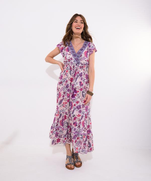 Produktbild Joe Browns Border Print Floral Shirred Waist V-Neck Tassel Dress (36)