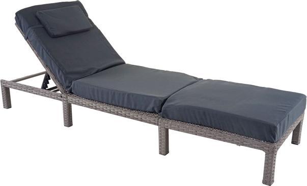 Swisshandel24 Poly-Rattan Sonnenliege, Relaxliege Gartenliege Liege - Premium grau, Kissen dunkelgrau (198 cm)