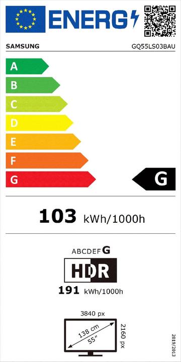 Energie-Label Samsung The Frame GQ55LS03BAU (55", LS03B, QLED, 4K, 2022)