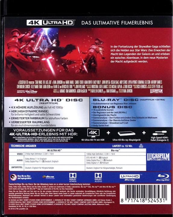 Image du produit Disney Interactive Studios Star Wars - Les Derniers Jedi - 4K (Blu-ray 4k, 2017, Allemand)