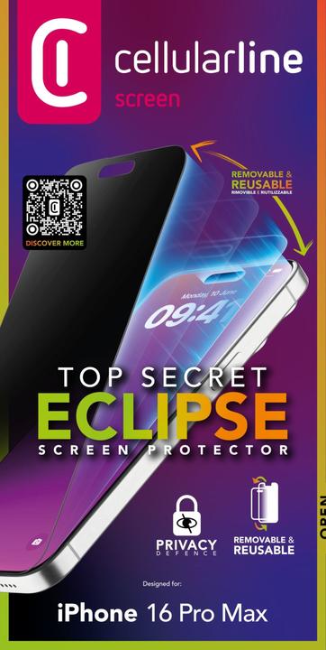 Immagine prodotto Cellularline Eclissi di vetro top secret (1 Pezzo/i, Apple iPhone 16 Pro Max)