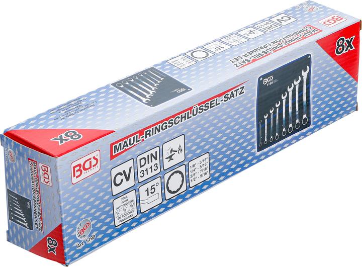 Produktbild BGS Maul-Ringschlüssel-Satz Zollgrössen SW 1/8" - 9/16" Withworth 8-tlg.