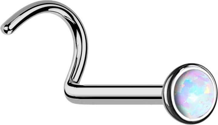 Produktbild Star Piercing Nasenstecker gebogen silber Halbkugel mit Opal weiss (ohne Messing, Titan G23)