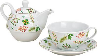 Produktbild G. Wurm Teekannen Set Weihnachts Dekor aus Porzellan Weiss (0.40 l)