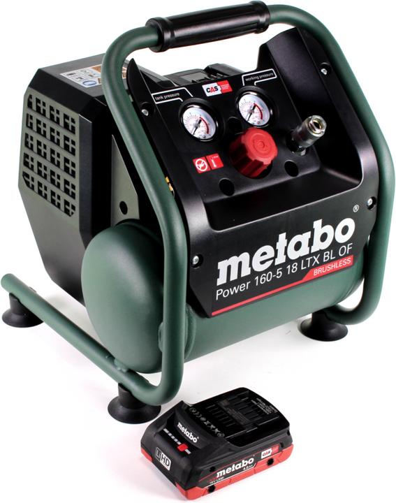 Productafbeelding Metabo Power 160-5 18 LTX BL OF Accu-compressor 18 V 8,0 bar Brushless + 1x LiHD accupack 4,0 Ah. (8 bar, 5 l)