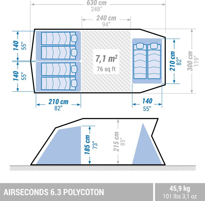 Produktbild Quechua Airseconds 6.3 Polycoton (Aufblasbares Zelt, 46 kg, 6 Personen)