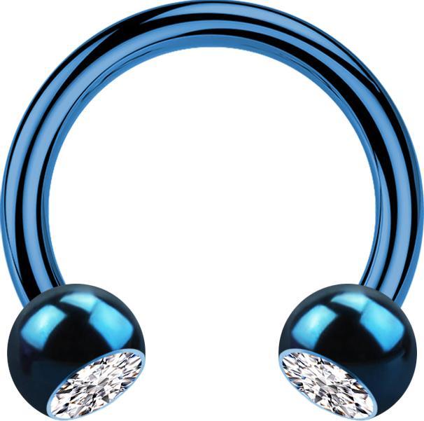 Star Piercing Micro Circular Barbell dunkelblau mit zwei Kugeln Kristall silber (ohne Messing, Chirurgenstahl 316L)