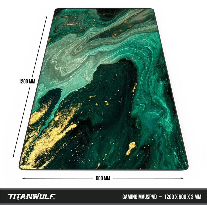 Produktbild Titanwolf Gaming Mauspad, 1200 x 600mm XXXL Speed Gaming Mausmatte, Mousepad Extragrosse Fläche, Marmor Grün (XXL)