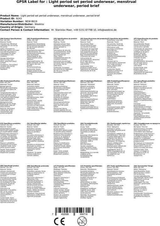 Immagine prodotto Weekiss Set mestruale leggero - biancheria intima mestruale, biancheria intima mestruale, mutandine (XXL)